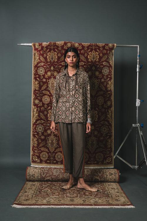 Grey Bandhani Shirt + Solid Pants