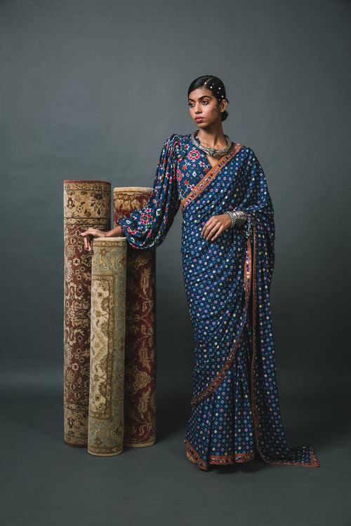 Blue Blouse + Classic Open Sari