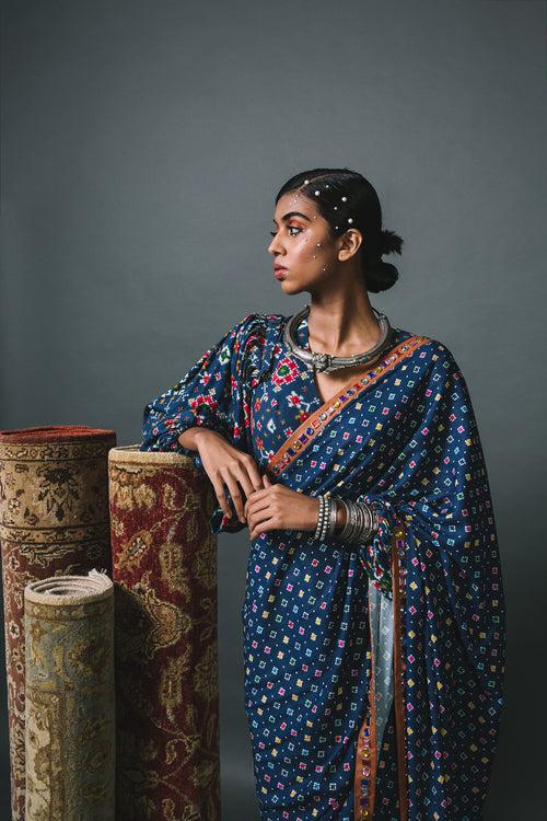 Blue Blouse + Classic Open Sari