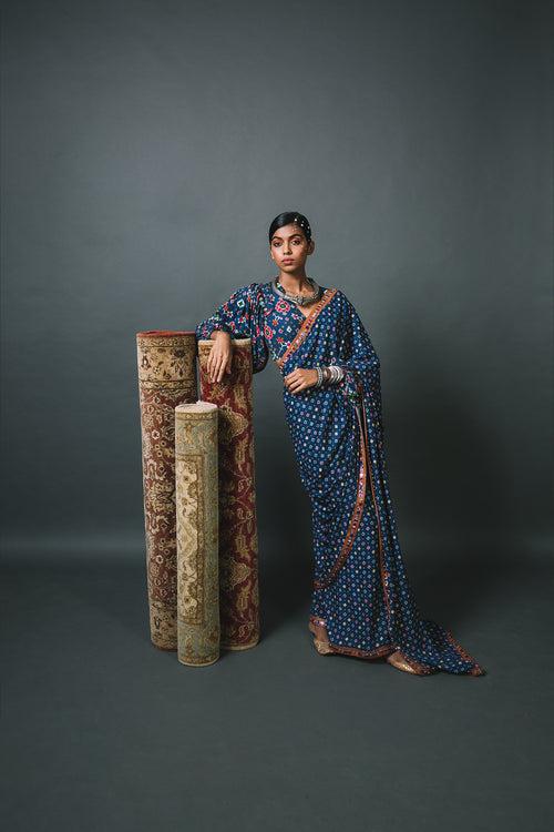 Blue Blouse + Classic Open Sari