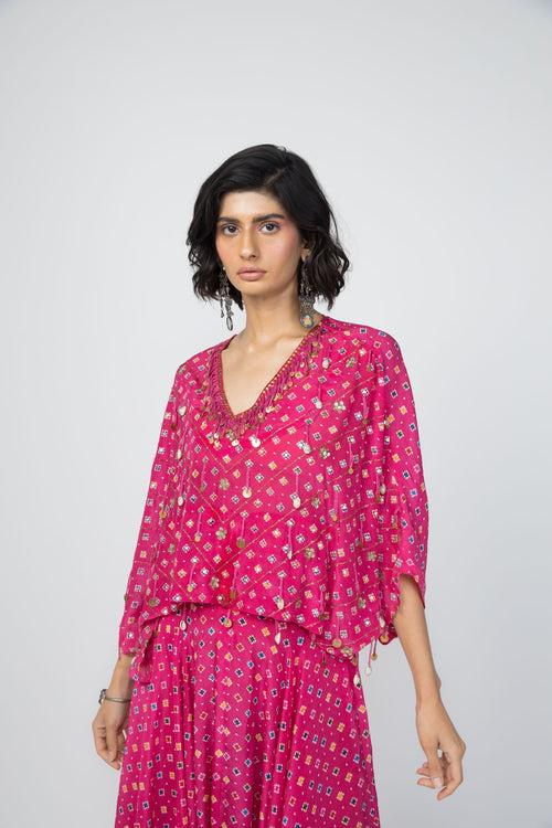 Pink small butti on small butti Kaftan Top & Low Crotch Pants