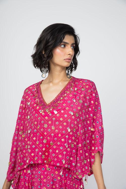 Pink small butti on small butti Kaftan Top & Low Crotch Pants