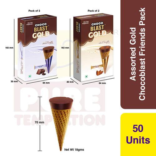 Pure Temptation® Gold Chocoblast - Premium Chocolate Filled Waffle Cones - Roasted Almost (1X10X2) and Chocolate Flavour Packs (1X10X3)