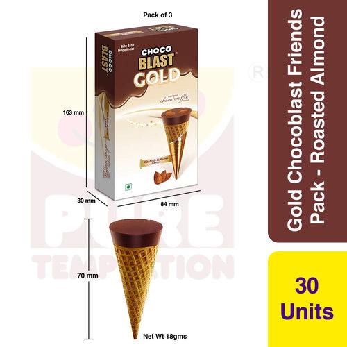 Pure Temptation® Gold Chocoblast - Premium Chocolate Filled Waffle Cones - Roasted Almond Flavour 1X10X3