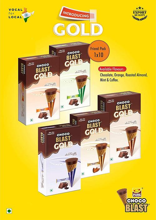 Pure Temptation® Gold Chocoblast - Premium Chocolate Filled Waffle Cones - Roasted Almost (1X10X2) and Chocolate Flavour Packs (1X10X3)