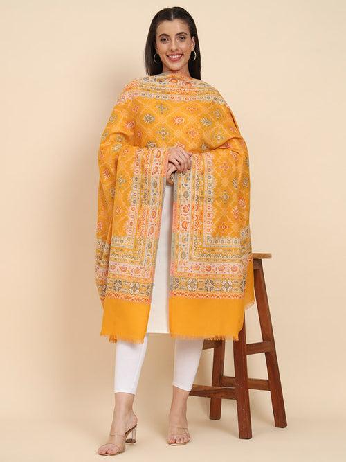 Women Yellow Woven Design Jamawar Shawl (Size 101X203 CM)