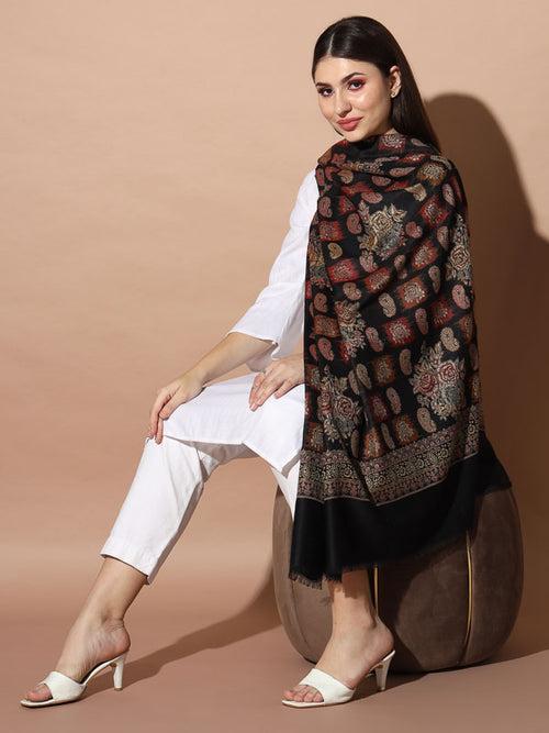 Women Black Woven Design Jamawar Shawl (Size 101X203 CM)