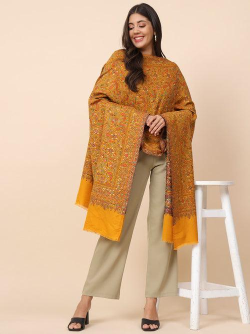 Women Mustard Kaani Wool Shawl (Size 101X203 CM)