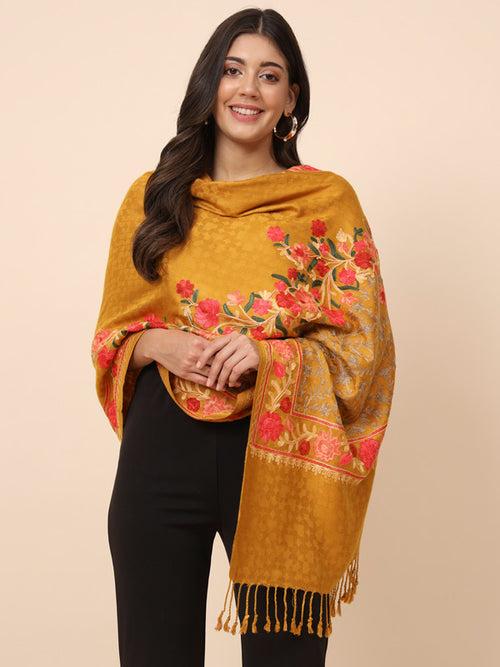 Women’s Mustard Aari Embroidered Stole (Size 71X203 CM)