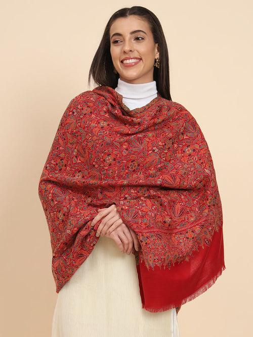 Women Maroon Kaani Wool Shawl (Size 101X203 CM)