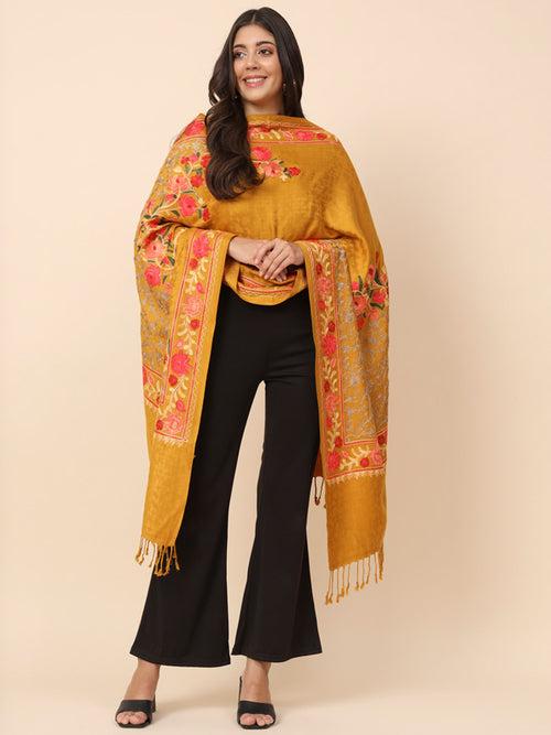 Women’s Mustard Aari Embroidered Stole (Size 71X203 CM)