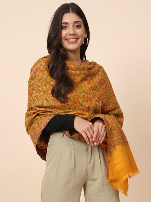 Women Mustard Kaani Wool Shawl (Size 101X203 CM)