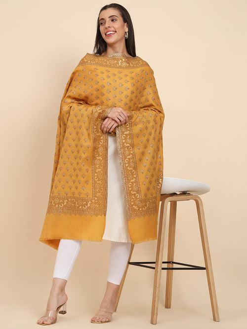 Women’s Melange Mustard Kaani Wool Shawl (Size 101X203 CM)