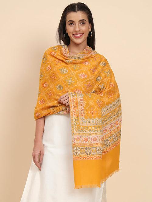 Women Yellow Woven Design Jamawar Shawl (Size 101X203 CM)