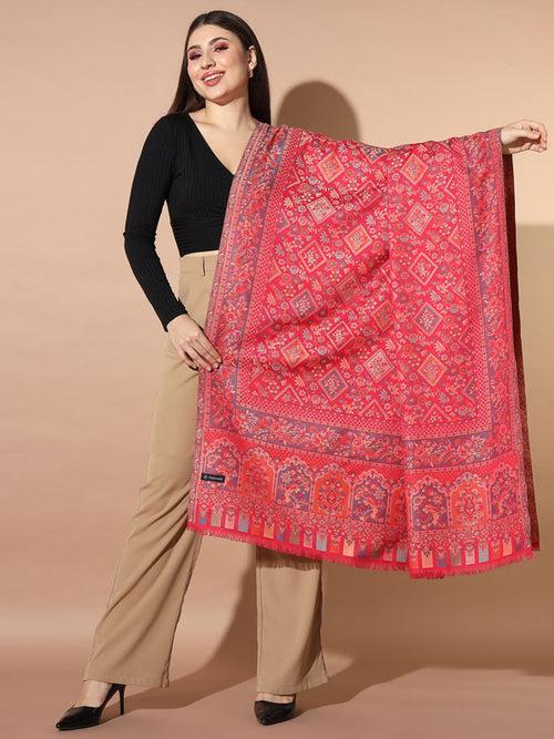 Women Pink Woven Design Jamawar Shawl (Size 101X203 CM)