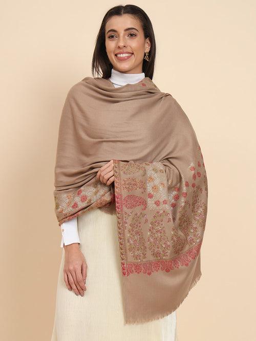 Women Dark Beige Kaani Wool Shawl (Size 101X203 CM)