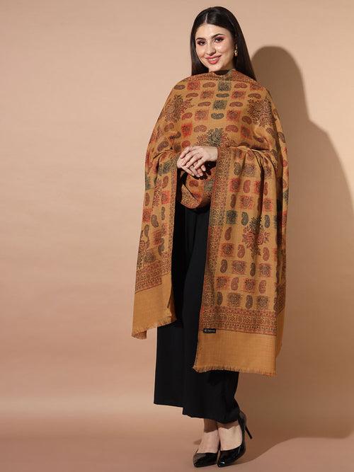 Women Mustard Woven Design Jamawar Shawl (Size 101X203 CM)