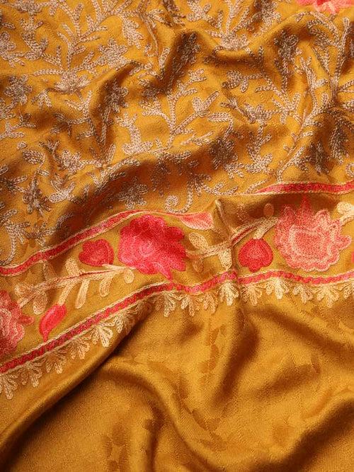 Women’s Mustard Aari Embroidered Stole (Size 71X203 CM)