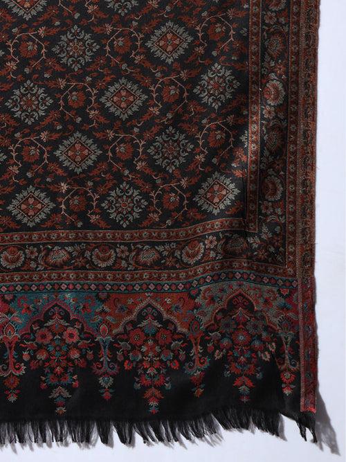 Women Black Woven Design Jamawar Shawl (Size 101X203 CM)