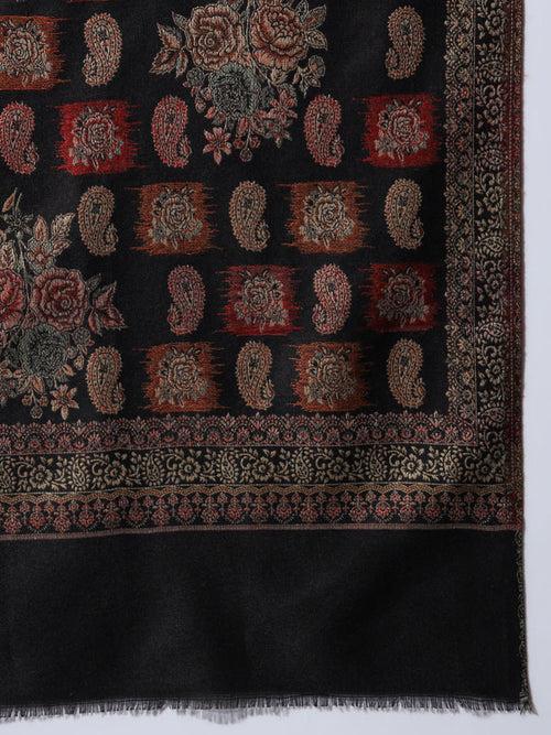 Women Black Woven Design Jamawar Shawl (Size 101X203 CM)