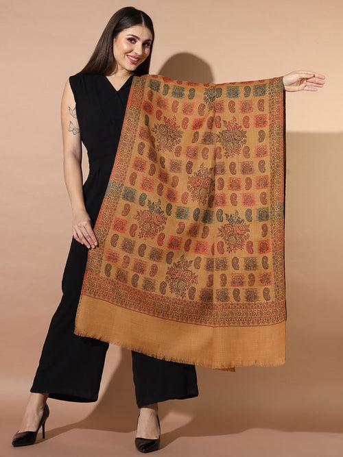 Women Mustard Woven Design Jamawar Shawl (Size 101X203 CM)