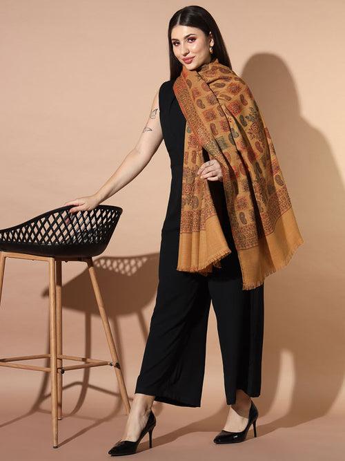 Women Mustard Woven Design Jamawar Shawl (Size 101X203 CM)