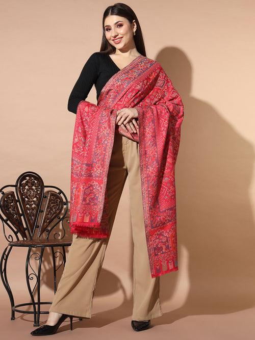 Women Pink Woven Design Jamawar Shawl (Size 101X203 CM)
