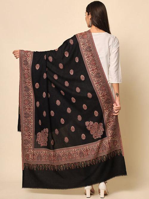 Women Black Woven Design Jamawar Shawl (Size 101X203 CM)