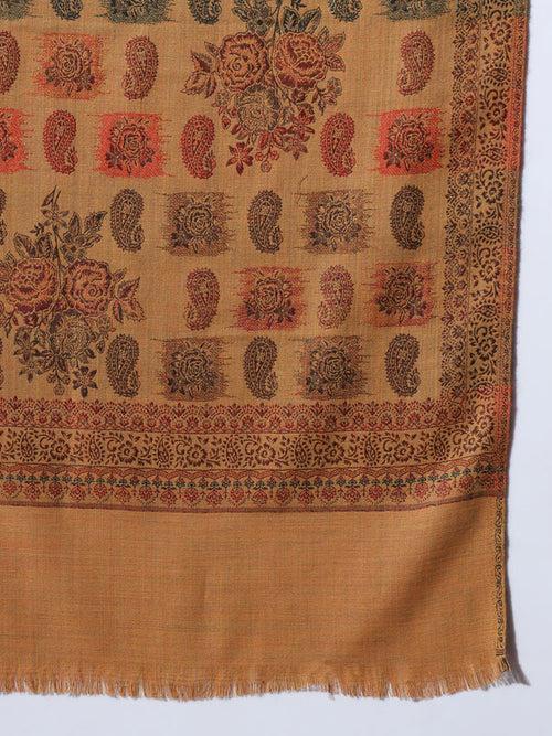 Women Mustard Woven Design Jamawar Shawl (Size 101X203 CM)