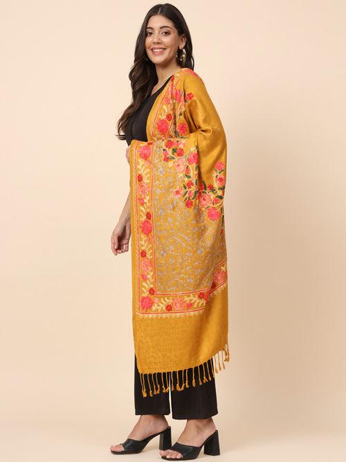 Women’s Mustard Aari Embroidered Stole (Size 71X203 CM)