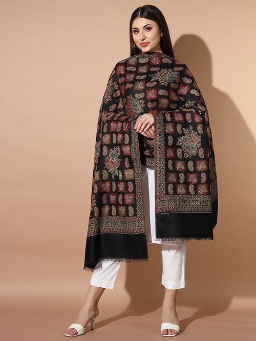 Women Black Woven Design Jamawar Shawl (Size 101X203 CM)