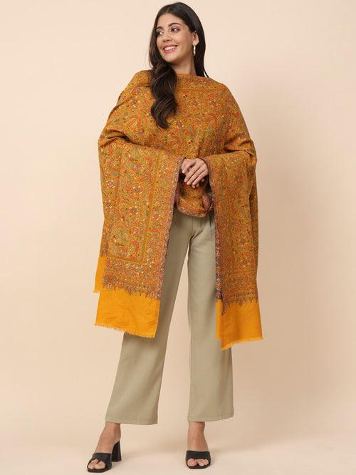 Women Mustard Kaani Wool Shawl (Size 101X203 CM)