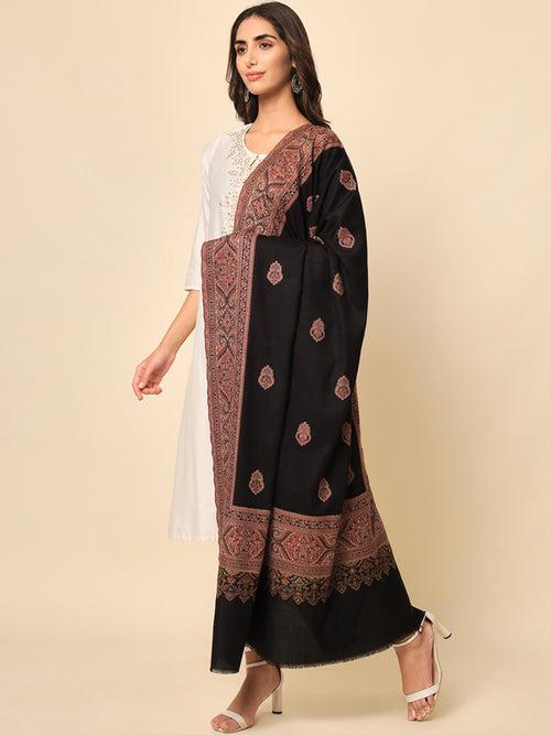 Women Black Woven Design Jamawar Shawl (Size 101X203 CM)