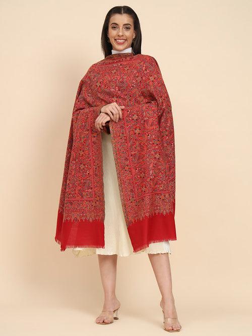 Women Maroon Kaani Wool Shawl (Size 101X203 CM)