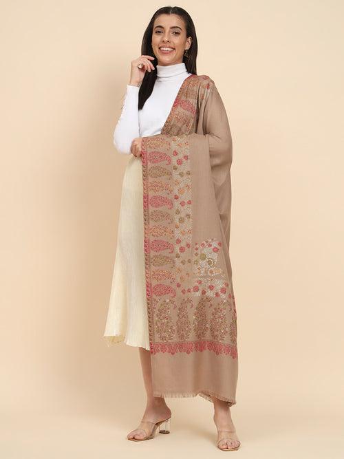 Women Dark Beige Kaani Wool Shawl (Size 101X203 CM)