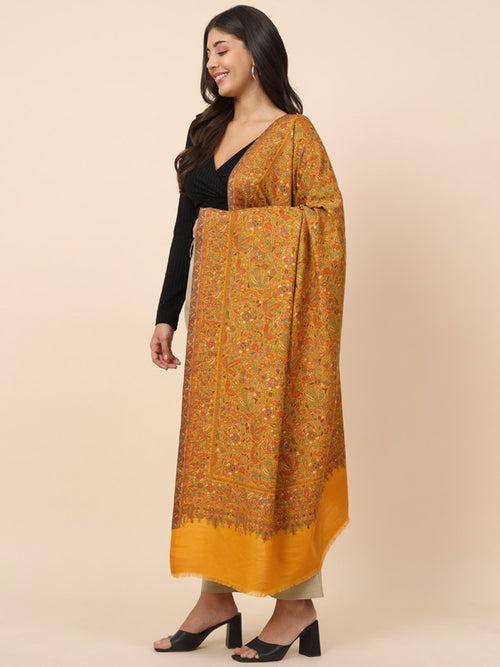 Women Mustard Kaani Wool Shawl (Size 101X203 CM)