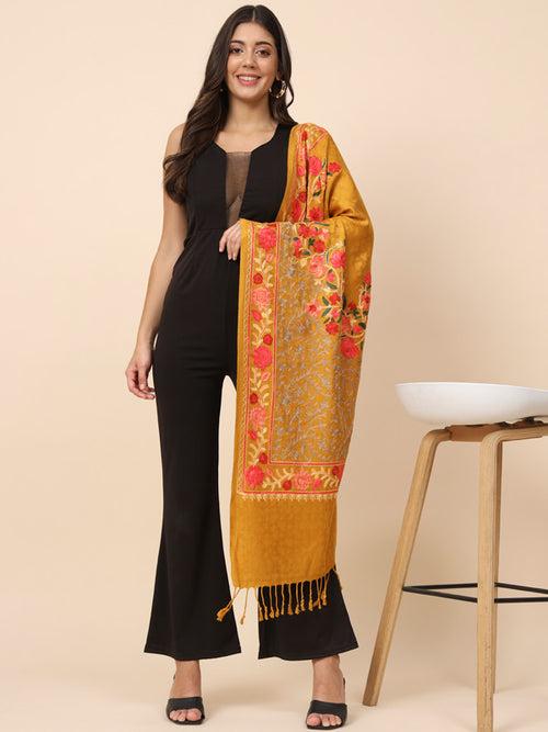 Women’s Mustard Aari Embroidered Stole (Size 71X203 CM)