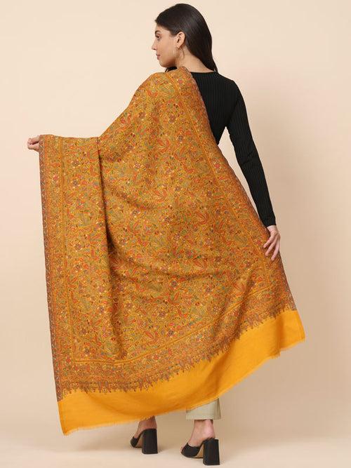 Women Mustard Kaani Wool Shawl (Size 101X203 CM)