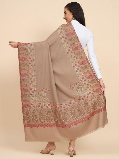 Women Dark Beige Kaani Wool Shawl (Size 101X203 CM)