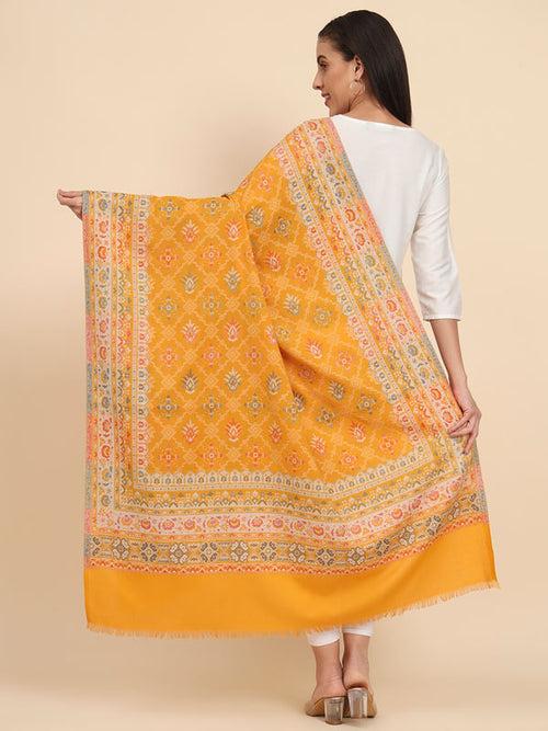 Women Yellow Woven Design Jamawar Shawl (Size 101X203 CM)