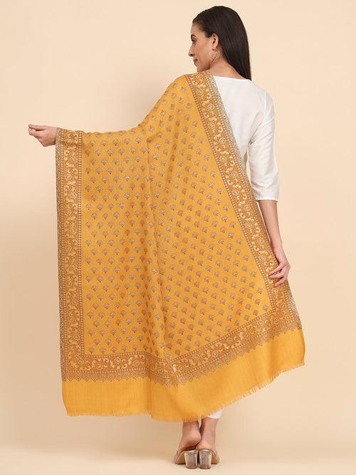 Women’s Melange Mustard Kaani Wool Shawl (Size 101X203 CM)