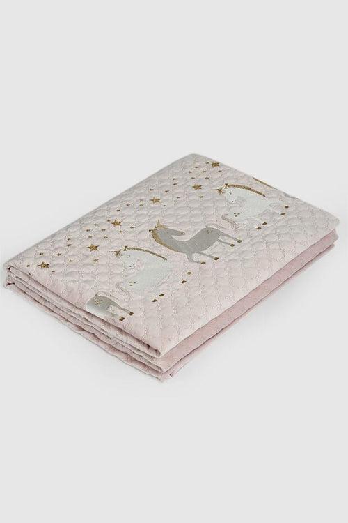 Unicorn Quilted Velvet Bedspread , Pink