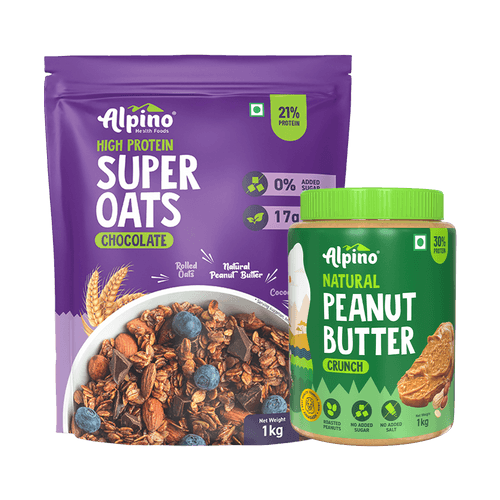 PRE-WORKOUT HEALTHY FAT & FIBER COMBO - High Protein Rolled Oats 1kg & Natural Peanut Butter Crunch 1kg - Super Saver Pack