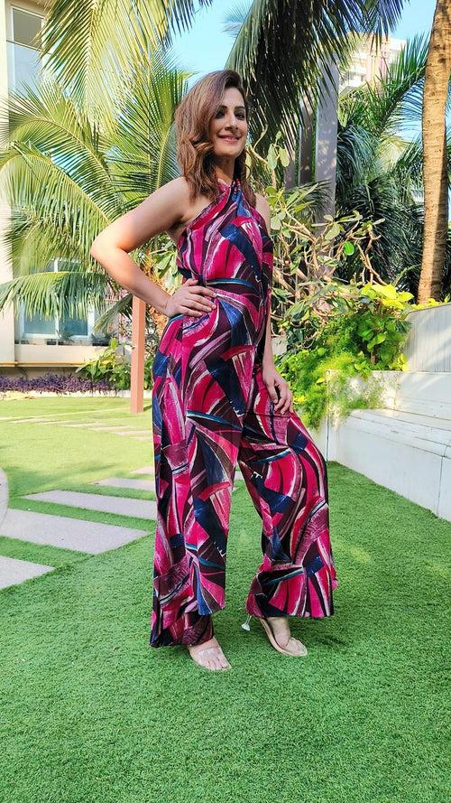 Pink Abstract Sarong Jumpsuit