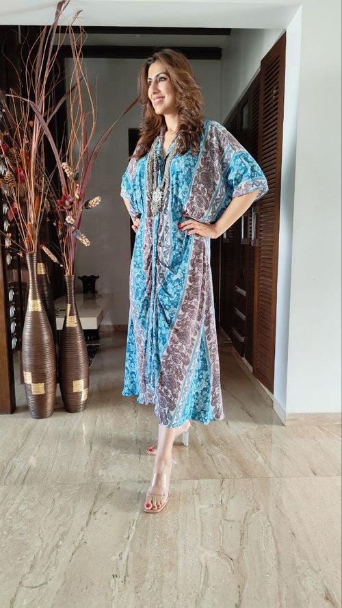 Blue Grey Kaftan Dress