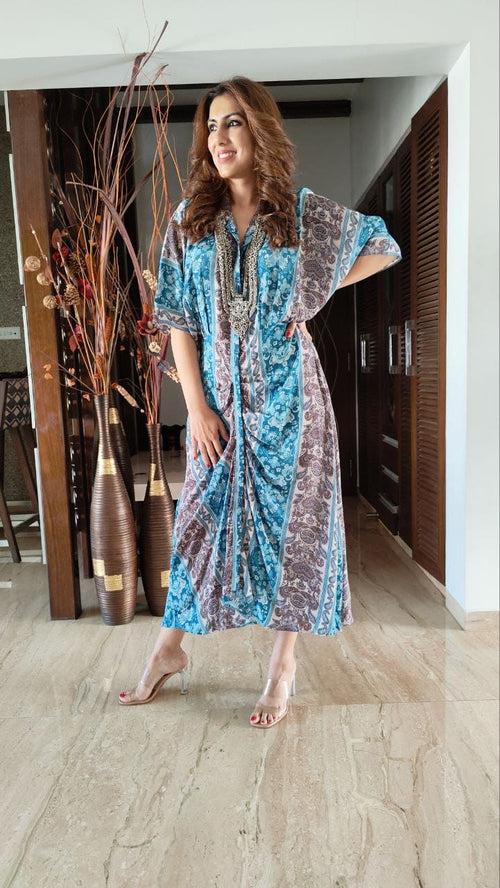 Blue Grey Kaftan Dress