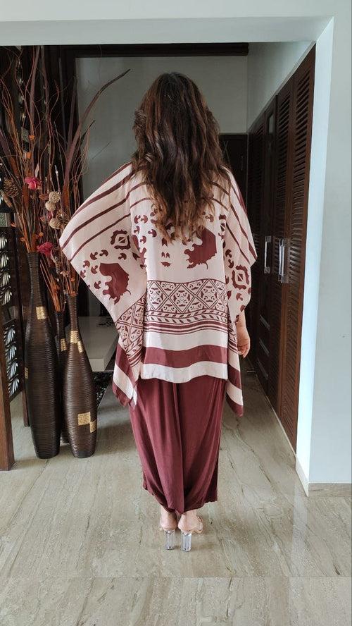 Crepe Maroon Kaftan Dhoti Set