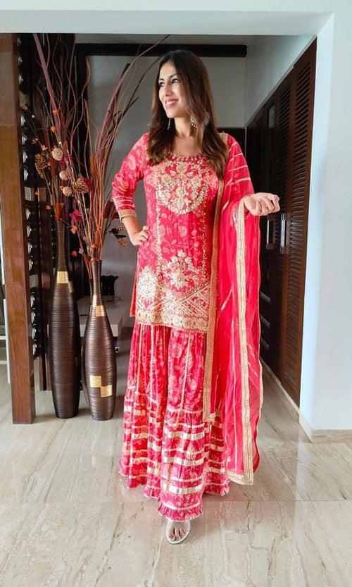 Tomato Pink Sharara Set