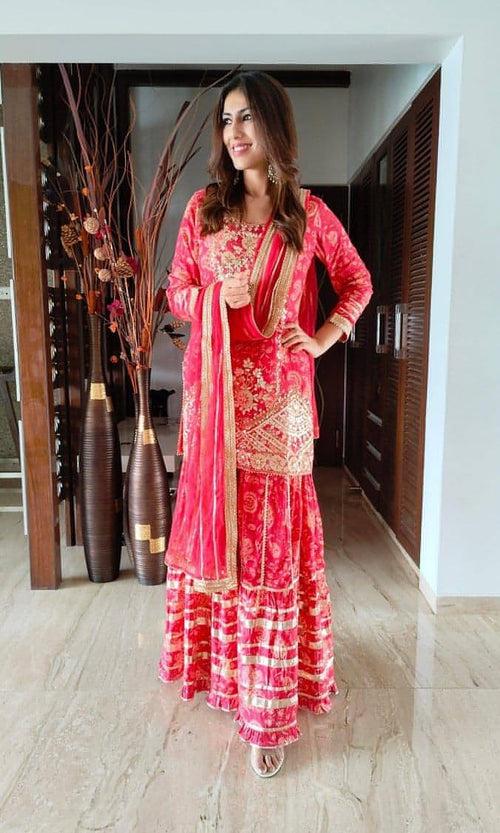 Tomato Pink Sharara Set