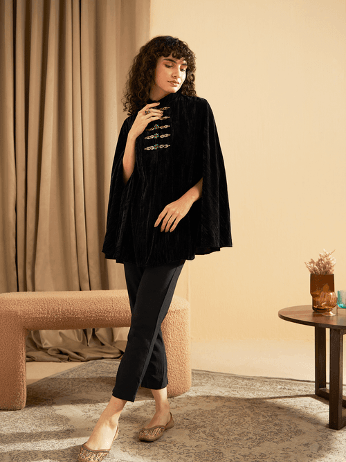 BLACK CASA BEADED CAPE